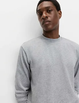 Cotton Rich Crew Neck Sweatshirt Grey Marl male - M&S - FashionsVida