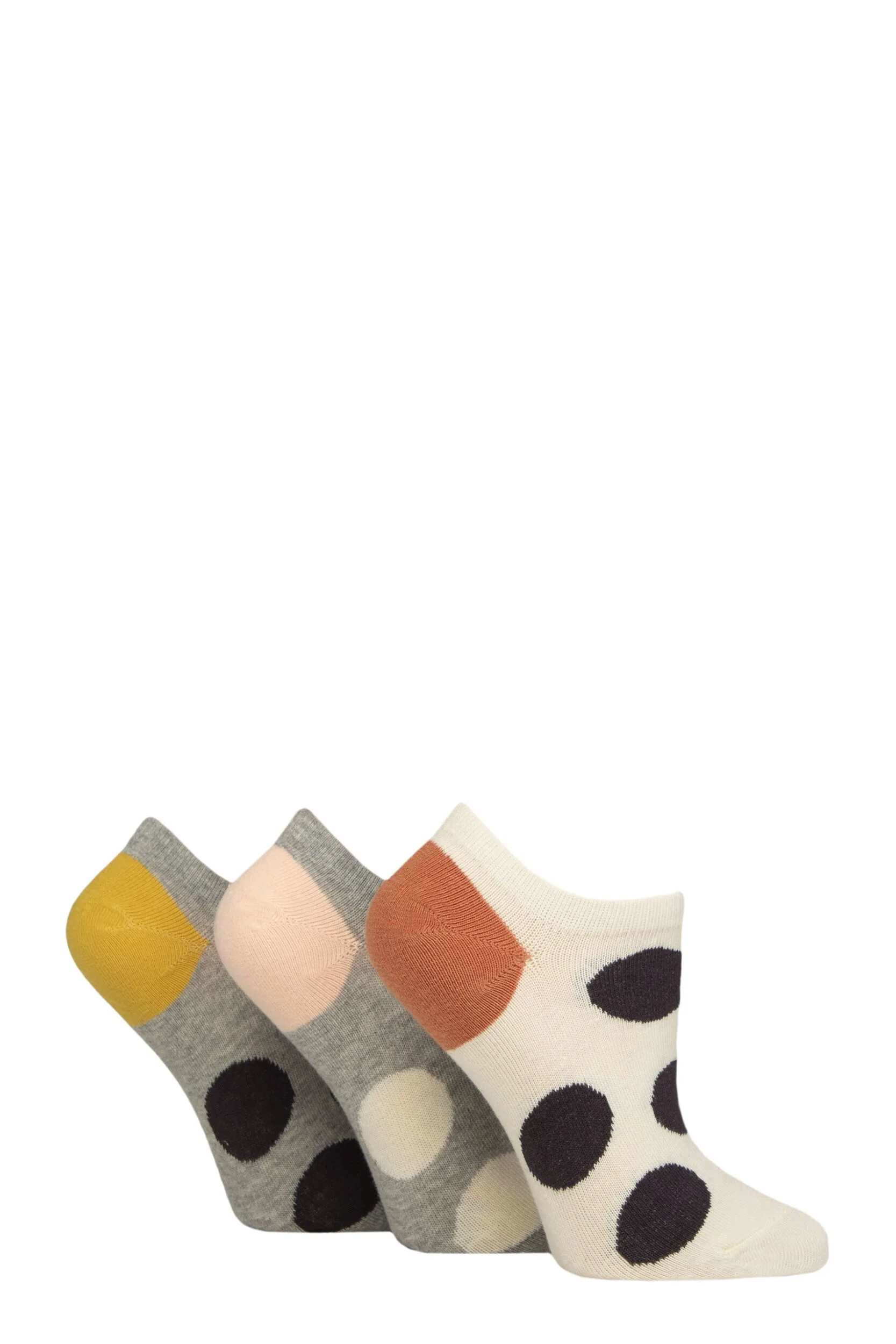 Women's 3 Pair Patterned Cotton Trainer Socks Spot Cream / Grey 4-8 - Multi Coloured - Size: Small - Caroline Gardner - FashionsVida