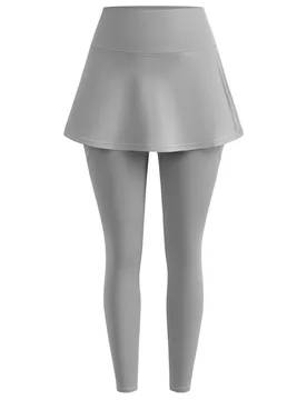 Leggings-falda deportivos ajustados para mujer, color gris liso, casuales para uso diario y viajes, de tela suave elástica, transpirable y de secado - Shein - FashionsVida