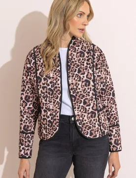 Women's Printed Quilted Jacket in Brown Size: 10 - Brown - Size: 10 - Klass. - FashionsVida