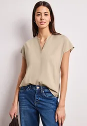 Blusenshirt in Unifarbe mit Split Neck female Beige