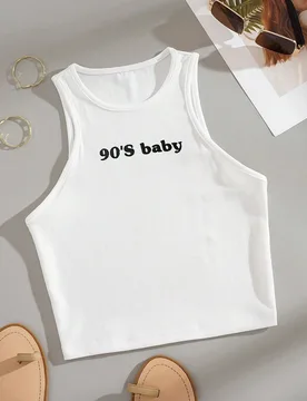 Top tank con estampado de letra tejido de canalé XXS - Shein - FashionsVida