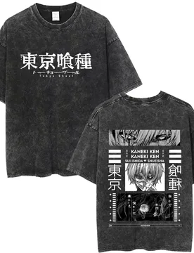 Anime Tokyo Ghoul Kaneki Ken Vintage Washed T-shirt Men Women Cartoon Retro Oversized T Shirts Male Gothic Rock 90s Streetwear - Aliexpress - FashionsVida