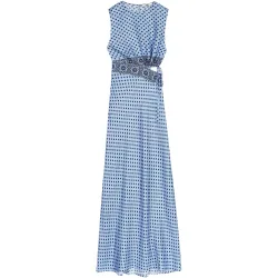 Vestido largo de seda estampado con cortes