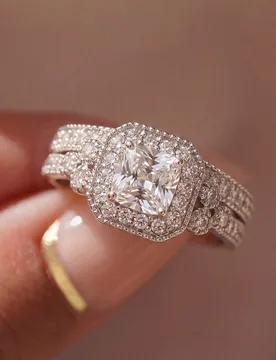 Piezas Anillos cuadrados de lujo con incrustaciones de piedras preciosas, Anillos elegantes de lujo para fiestas de mujeres, Regalo de joyería exquis - Shein - FashionsVida