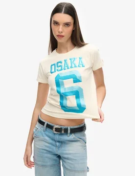 Superdry Damen Osaka 6 T-shirt mit Verzierung im 90er-Jahre-Stil Creme - Größe: 40 - 44.99 - FashionsVida