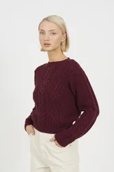Crew Neck Womens Cable Knit Jumper - - Size: L