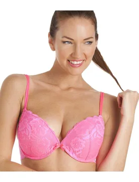 Women's Super Boost Padded Underwired Bra in Bright Pink Size: 32C - Bright Pink - Size: 32C - Camille - FashionsVida