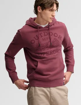 Superdry Herren Baumwolle Grafikdruck Outdoor Icon Kapuzenpullover Lockere Passform, Dunkelviolett, Größe: M - 79.99 - FashionsVida