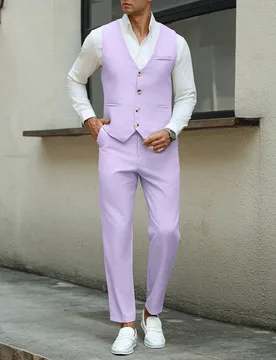 Conjunto de 2 piezas de ropa de traje para hombre con chaleco formal de negocios con botones delanteros y pantalones a medida, para ceremonia S - Shein - FashionsVida