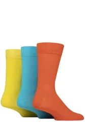 Mens 3 Pair Classic Bamboo Plain Socks Orange / Blue / Yellow 7-11 - Assorted - Size: 7-11 Mens