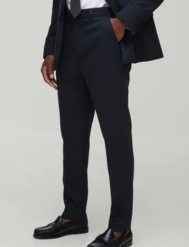 Herren Taillierte Rippköper-Hose mit festem Bund Navy Größe 54 - boohooMAN - FashionsVida