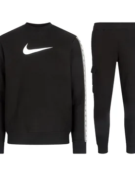 Sportswear Mens Repeat Crew Fleece Tracksuit Black Cotton - Size Medium - Nike - FashionsVida