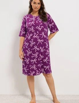 Women's Bow Soft Touch Nightdress in Purple Size: 34-36 - Purple - Size: 34-36 - Yours - FashionsVida