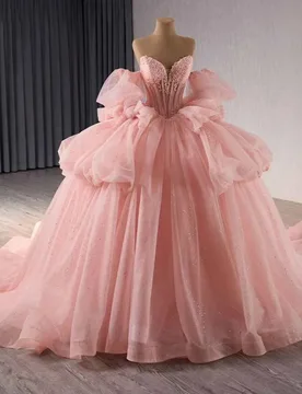 Pink Sparkly Tulle Ball Gown Quinceanera Dresses Vestidos De 15th Birthday dress Glittering Cinderella Princess Party Customize - Aliexpress - FashionsVida