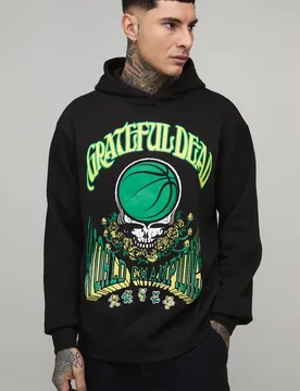 Herren Tall Oversized Grateful Dead Lizenz-Druck Hoodie Sweatshirt Black Größe Small - boohooMAN - FashionsVida