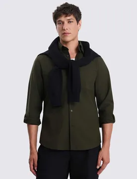 Pure Cotton Washed Oxford Shirt Dark Green male - MOSS - FashionsVida