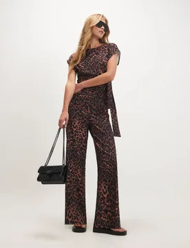 Leopard Textured Tie Side Top Brown Mix female - River Island - FashionsVida