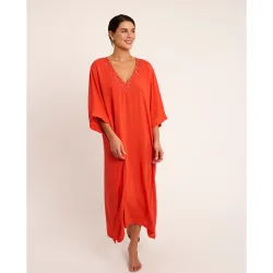 Vestido de playa de mujer, largo con escote pico, colección solstice