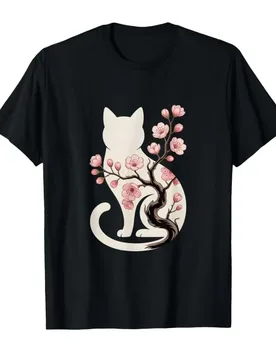 White Cat with Japanese Cherry Blossom Sakura Motif T-shirt For Men Women 100% Cotton T Shirts Short Sleeve Tops 0501-3 - Aliexpress - FashionsVida