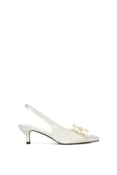 Women's 'Larna' Slingback Kitten Heel Pointed Toe Bridal Shoes in Ivory Size: 4 - Ivory - Size: 4