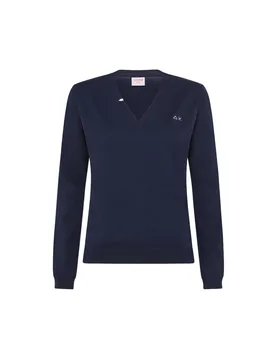 V Neck Solid L/s Navy Blue K30201 - Sun68 - FashionsVida