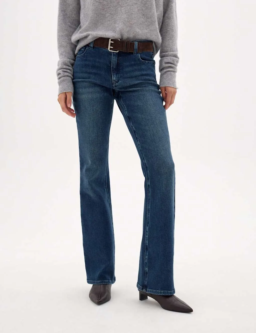 Mid Rise Bootcut Fit Cotton Jeans Dark Blue Denim female - hush - FashionsVida