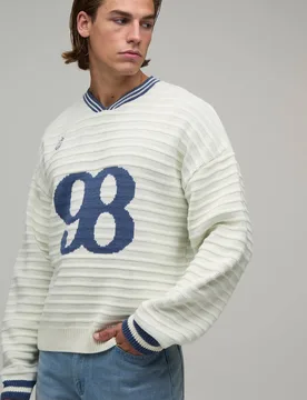 Herren Lässiges Kastenförmiges Geripptes Gestricktes Sport-Oberteil Ecru Größe XS - boohooMAN - FashionsVida