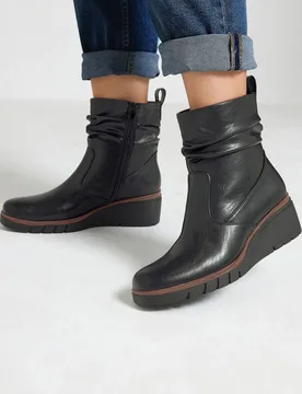 Women's Faux Leather Wedge Boots in Wide E & Extra Wide EEE in Black Size: 4E - Black - Size: 4E - Yours - FashionsVida