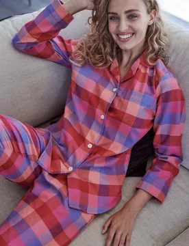 Women's "Coral Shire" Square Brushed Cotton Pyjama Set in Coral Size: XS - Coral - Size: XS - British Boxers - FashionsVida