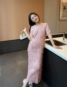 A new pink cake dress with tassels for maternity wear and versatile long - Aliexpress - FashionsVida