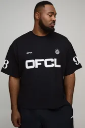 Mens Plus Oversized Boxy Ofcl Football Graphic T-Shirt - Black Cotton - Size 4xl