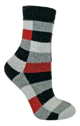 Womens - Ladies Checkered Patterned Breathable Wool Blend Socks - Red Silk - Size Uk 4-6.5