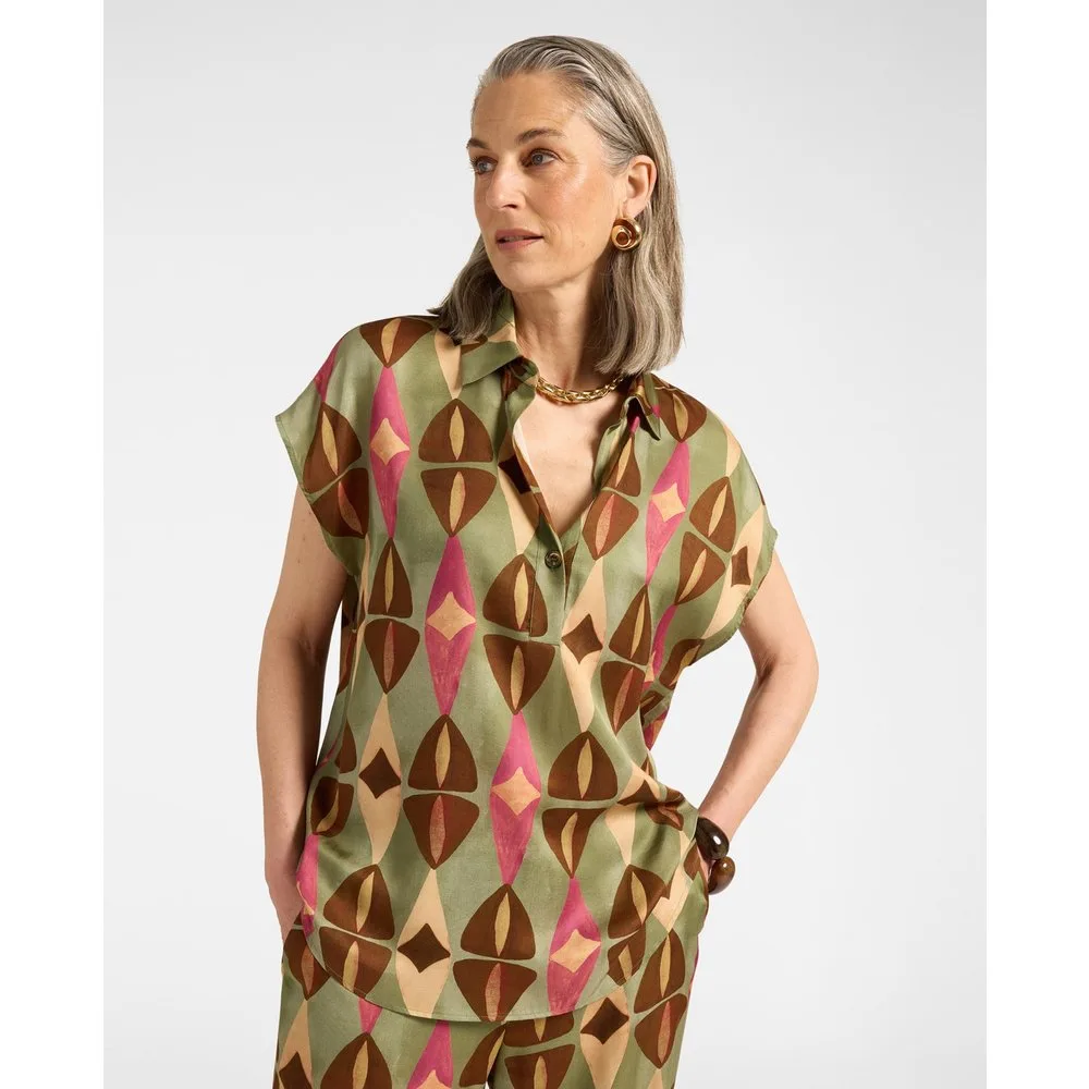 Camisa de mujer de viscosa estampada ajuste regular cierre con botón delante - Elena Miró - FashionsVida