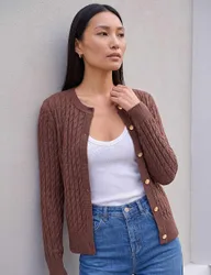Cable Knit Button Front Cardigan Chocolate female
