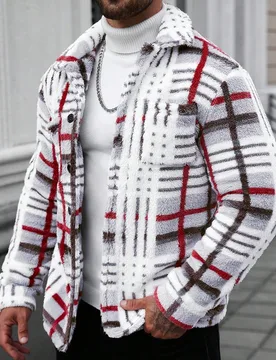 Abrigo de forro polar de manga larga con contraste de color a cuadros para hombres XL - Shein - FashionsVida