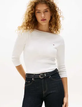 Pure Cotton Boat Neck Top White female - Tommy hilfiger - FashionsVida