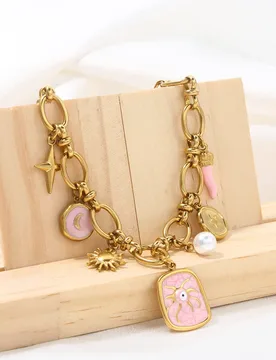 Women Handmade Chain Bracelet Pink Enamel Pendant Charms Versatile Wrist Bracelet Fashion Light Luxury Daily Wear Jewelry Gift - Aliexpress - FashionsVida