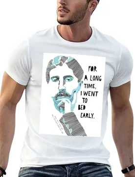 Portrait of Proust with a quote from Swann's Way T-Shirt Simple Line Art Print Tee - Aliexpress - FashionsVida