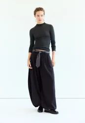 Basic-Woll-Seidenpullover mit Perkinskragen Graumeliert S