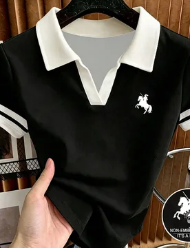 Prenda exterior para mujer, camiseta de manga corta con cuello polo, diseño en blanco y negro, estilo elegante de equitación, athleisure y streetwea - Shein - FashionsVida
