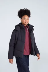 Tess' Womens Cropped Down Jacket Warm Zip Up Ladies Hooded Puffer Winter Coat Black Fabric - Size 18 Uk