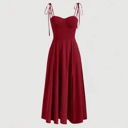 Vestido Largo Cami Rojo De Verano Con Sujetador De Tirantes M