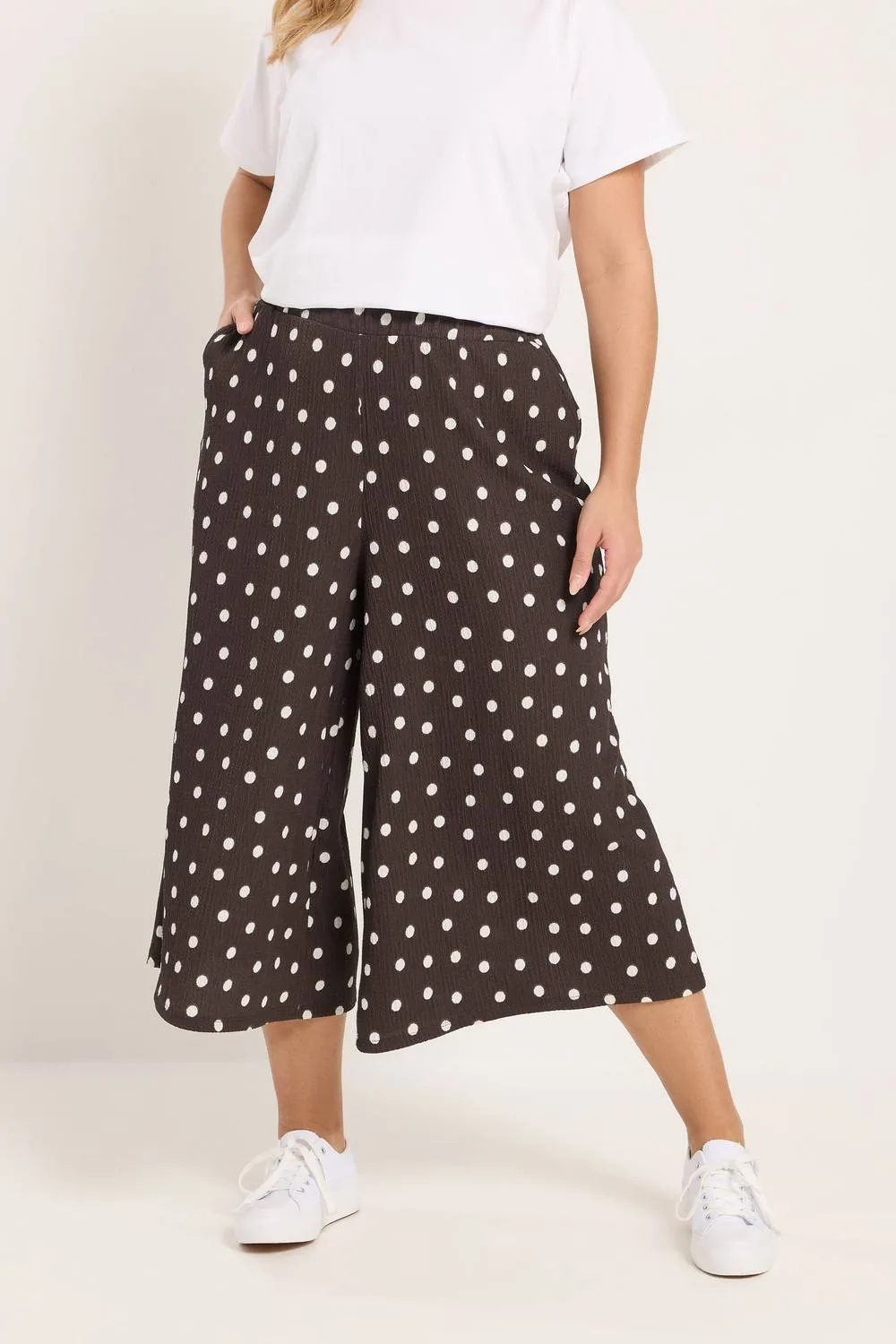 Women's Polka Dot Textured Culottes in Chocolate Size: 20 - Chocolate - Size: 20 - Yours - FashionsVida