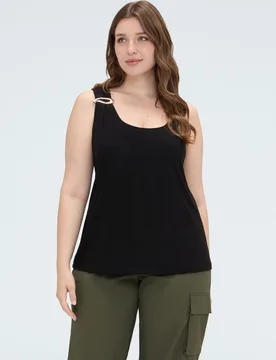 Top de mujer de jersey con aplicación joya aplicación decorativa con detalle metálico en el hombro - Fiorella Rubino - FashionsVida