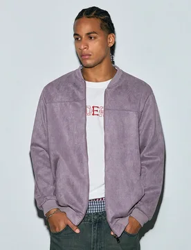 Pieza Chaqueta bomber de ante ligera de unicolor para hombre, abrigo casual con cremallera completa y cuello alto, prenda exterior de cuero sintético - Shein - FashionsVida