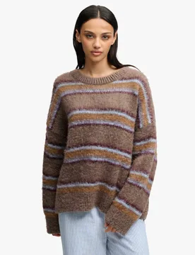 Brushed Striped Relaxed Jumper Brown Mix female - Superdry & Co - FashionsVida