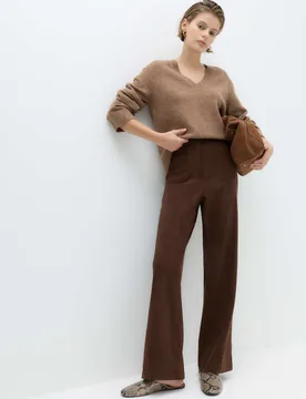 Faux Suede Straight Leg Trousers Dark Chocolate female - M&S - FashionsVida