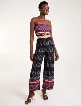 Aztec Woven Belted Bandeau Jumpsuit - 16 / BLACK - female - Blue Vanilla - FashionsVida