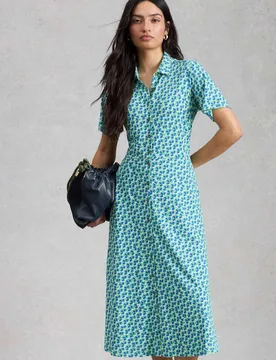 Jersey Floral Collared Midi Shirt Dress Green Mix female - White stuff - FashionsVida